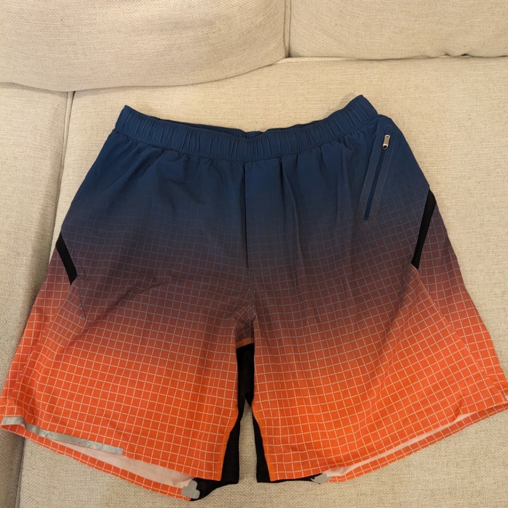 Lululemon Surge Shorts Lined Blue Orange Mens M Medium Active Gym